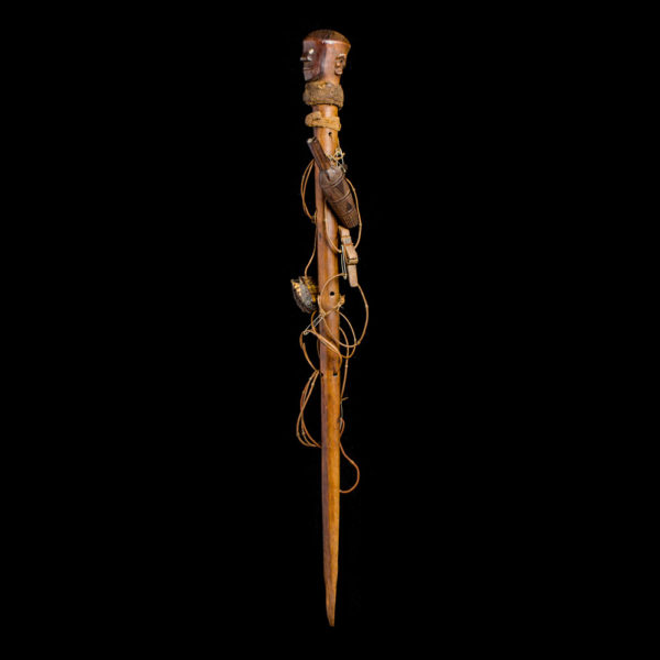 19th Century Gogo Diviner's staff from Central Tanzania. Made of wood, brass, hairpins, shell. Provenance: Collin Sayer's Collection South Africa.